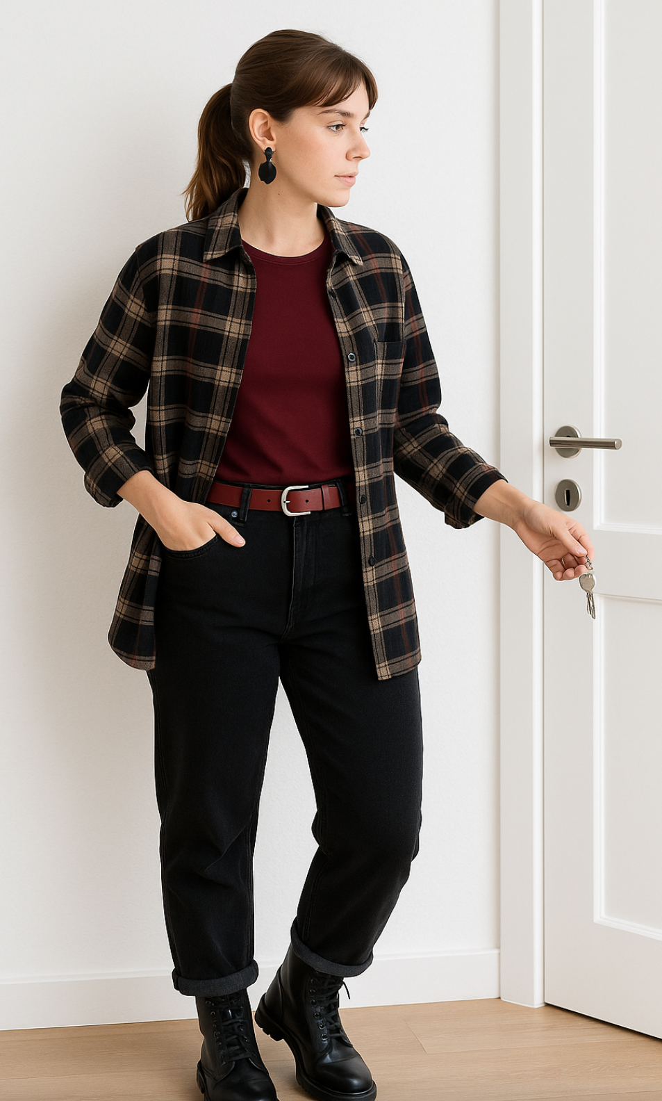 Camicia tartan da donna.In tessuto di cotone morbido e caldo . Nera